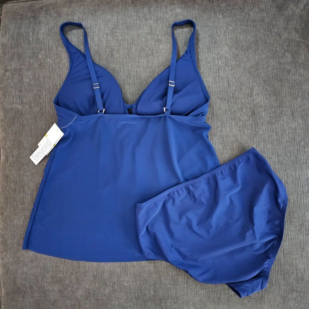 Beyond Women's Blue Adjustable Strap Tankini Top & Bikini Bottom Size 14 - Picture 9 of 13